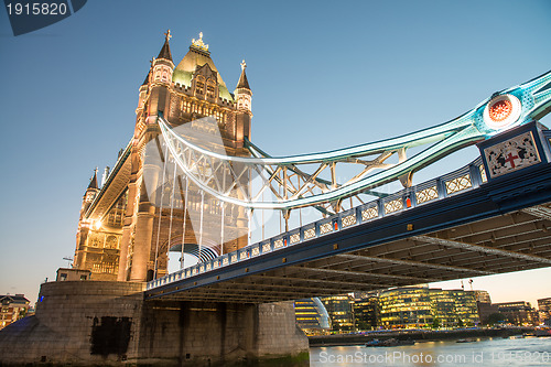 Image of Wonderful colors and lights of Tower Bridge at Dusk - London