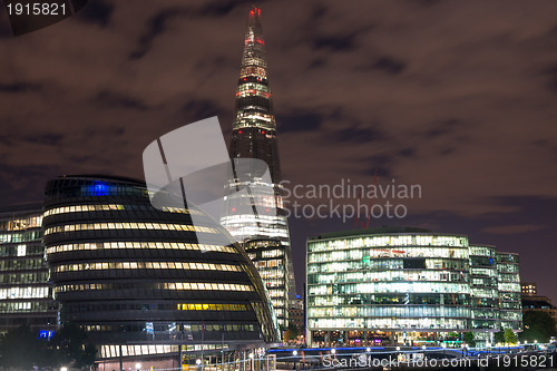 Image of London Cityscape, including City Hall and River Thames at Night,