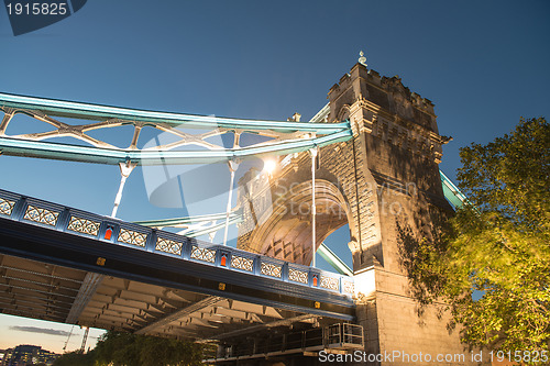 Image of Wonderful colors and lights of Tower Bridge at Dusk - London