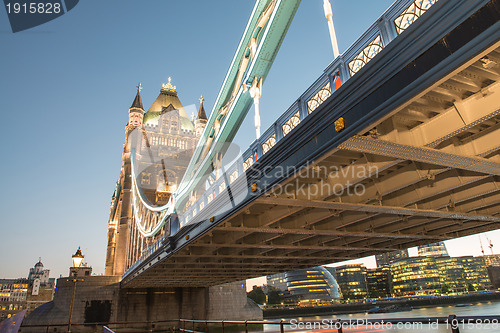 Image of Wonderful colors and lights of Tower Bridge at Dusk - London