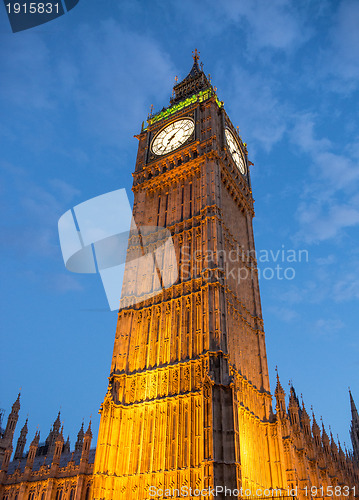 Image of Lights of Big Ben at Dusk with blurred moving cloud - London