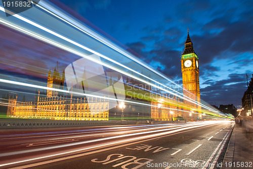 Image of Nocturne scene with Big Ben and House of Parliament behind light