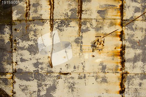 Image of Rusty tin house wall closeup  vintage background 