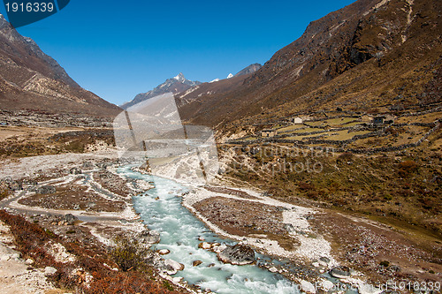 Image of Village and drained river in Himalaya