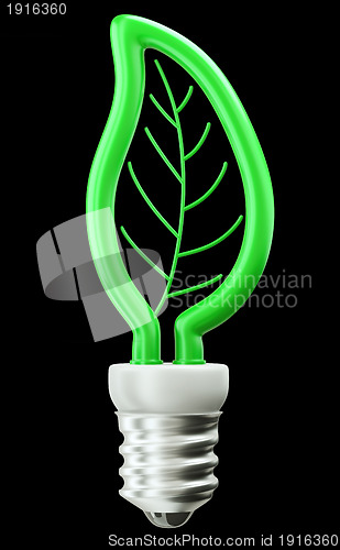Image of Eco friendly technology: green leaf or folium light bulb