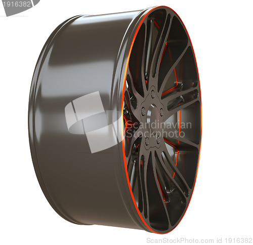 Image of Side view of Alloy wheel or disc of sportcar isolated
