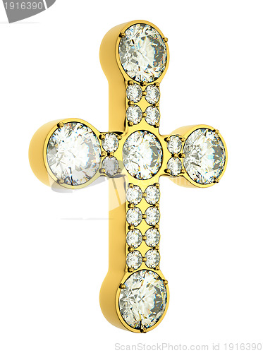 Image of Religion and fashion: golden cross with diamonds isolated