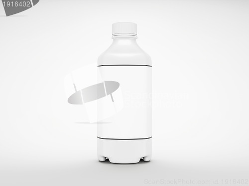 Image of White plastic bottle for fluid or drugs on grey