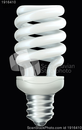 Image of Energy efficient spiral light bulb isolated on black