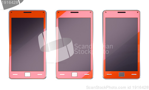 Image of Three smart phones in red colour isolated 