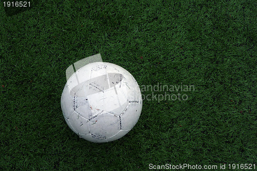 Image of soccer ball on soccer field, sport photo