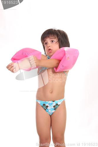 Image of beautiful girl in bikini, child studio photo