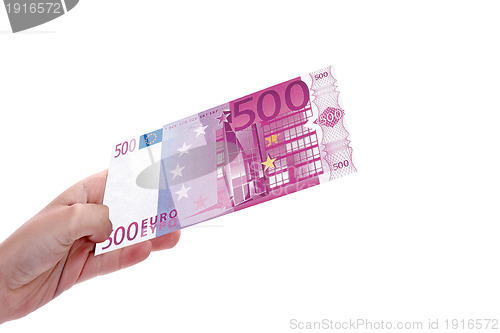 Image of hand holding a euro bill, business studio photo