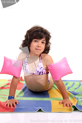 Image of beautiful girl in bikini, child studio photo