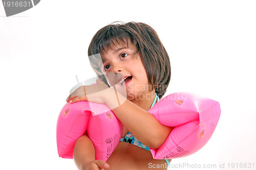 Image of beautiful girl in bikini, child studio photo