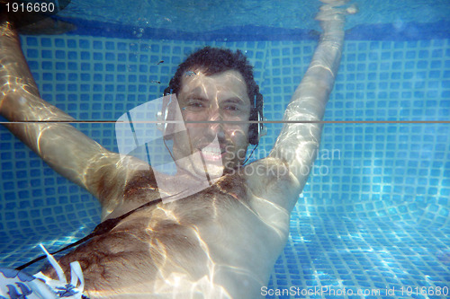 Image of man underwater listen music with head-phones