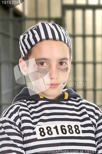 Image of A view of a sad prisoner in jail 