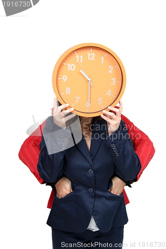 Image of sexy businesswoman with clock, business photo