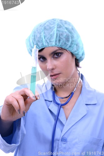 Image of Doctor isolated on white, beautiful nurse woman