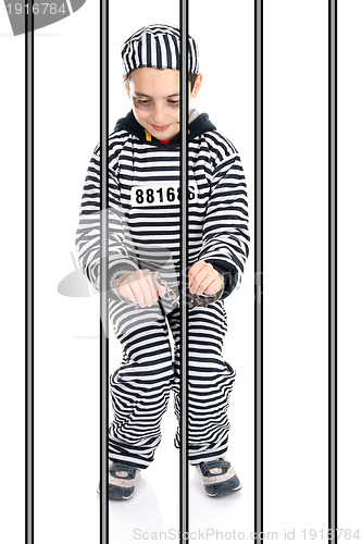 Image of A view of a sad prisoner in jail 