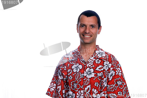 Image of tourist man over white background looking