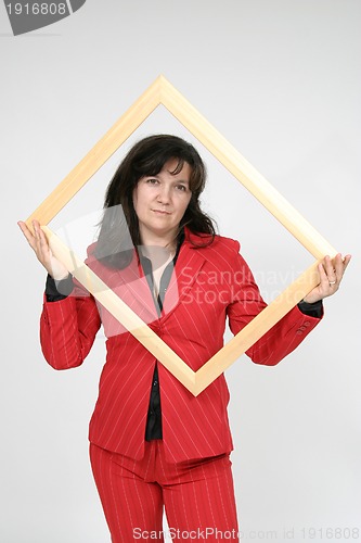 Image of Portrait of a beautiful young woman with frame