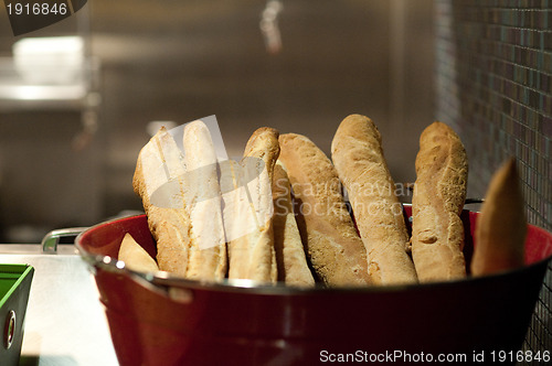 Image of Baguettes in a restaurant kitchen