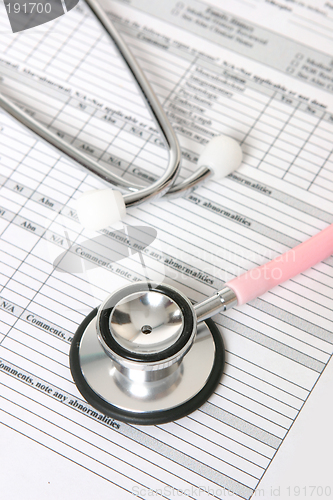 Image of Stethoscope and patient information sheet