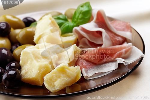 Image of Plate of cheese and meat