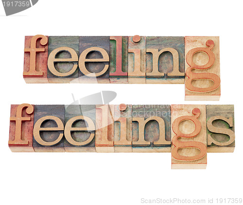 Image of feelings in wood type in wood type