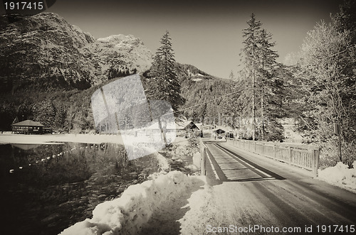 Image of Snowy Landscape of Dolomites Mountains during Winter