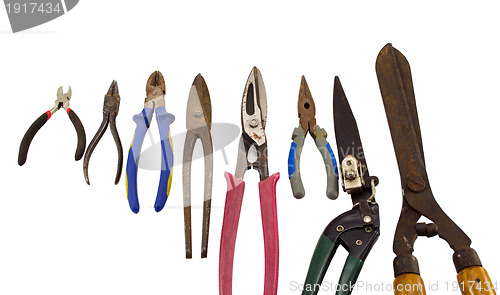 Image of cut tools pincers tongs collection on white 