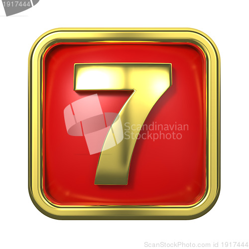 Image of Gold Numbers in Frame, on Red Background.