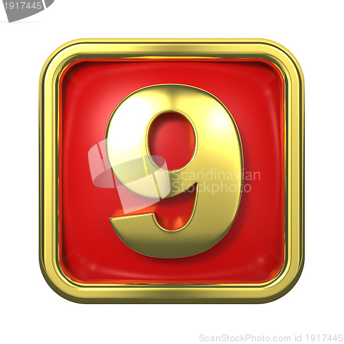 Image of Gold Numbers in Frame, on Red Background.