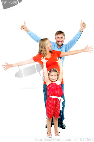 Image of Happy smiling family of three having fun