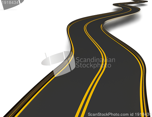 Image of winding asphalt road with double dividing strip