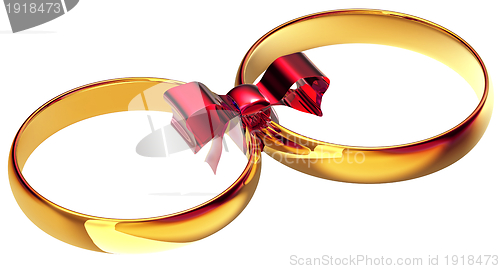 Image of gold wedding rings with the silk bow