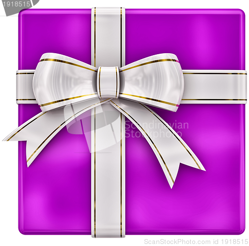 Image of Christmas lilac gift with white ribbon and bow