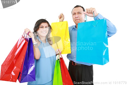 Image of Couple at shopping ,the young woman it is very happy and laughin