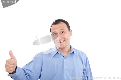 Image of Happy man with thumbs up - isolated over a white background 