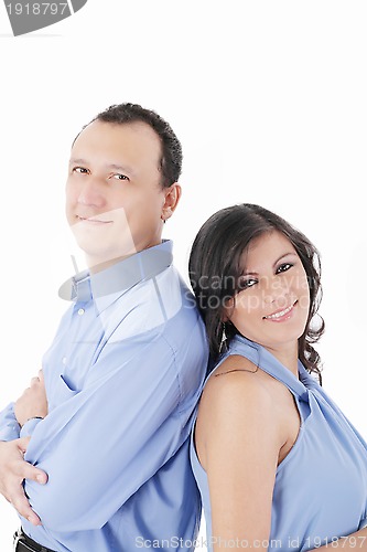 Image of Latin couple smiling isolated on a white background