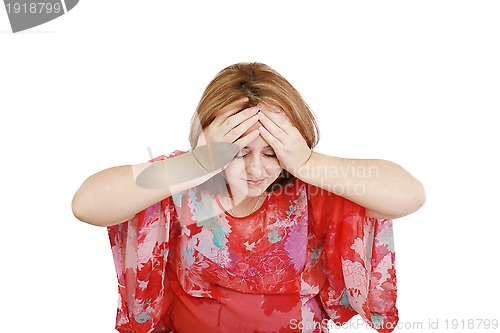 Image of Closeup portrait of a young woman looking depressed 