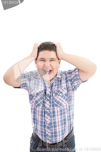 Image of A boy screaming loud with mouth wide open