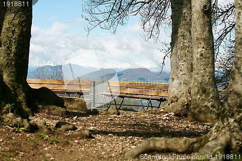 Image of peaceful view from the top of mountain in Switzerland 