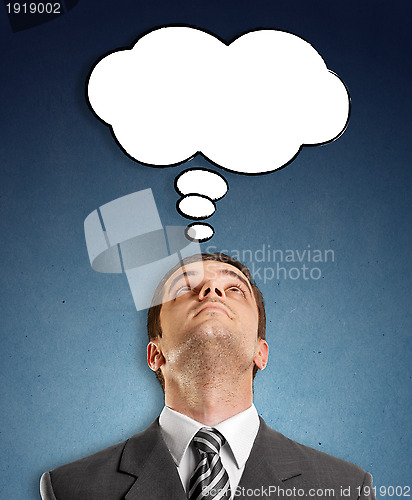 Image of Businessman Looking Upwards With Speech Bubble
