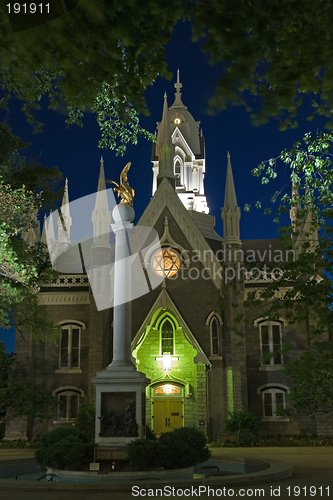 Image of Mormon Church and Gull Monument