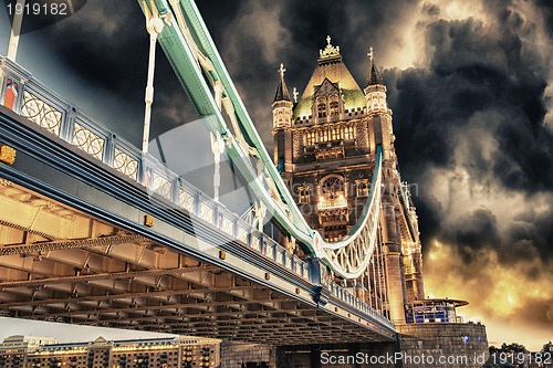 Image of Storm over Tower Bridge at night - London