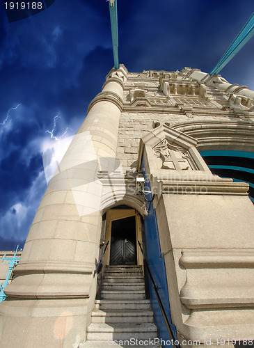 Image of Storm over the powerful structure of Tower Bridge in London