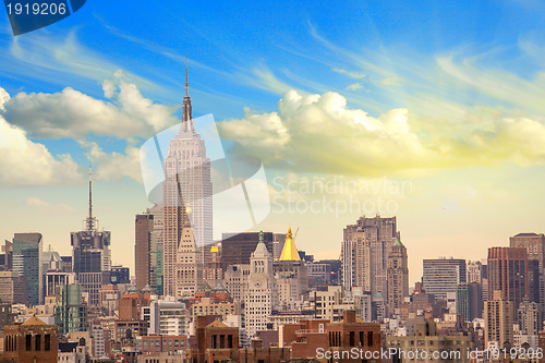 Image of Manhattan Skyscrapers with Cloudy Sky, New York City