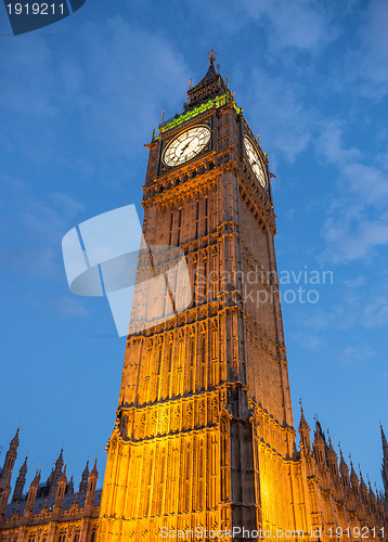 Image of Lights of Big Ben at Dusk with blurred moving cloud - London